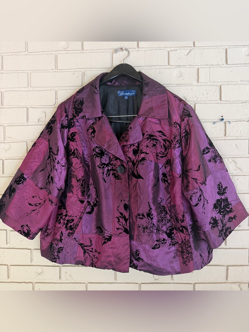 Susan Graver Purple Velvet Burnout Floral Jacket Satin 3X Formal Cocktail Party